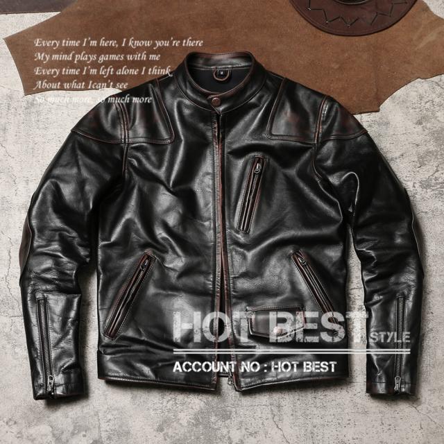 1.2mm 茶芯カウハイド 50年代 パテッド シングルライダース レザージャケット メンズ 革ジャン トスカーナ植物鞣し 牛革