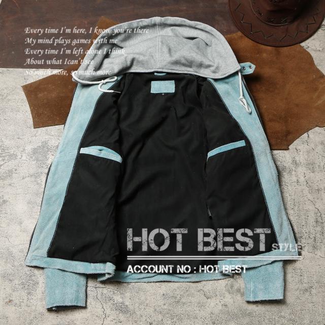 1.0mm カウスエード フーデッドパーカー レザージャケット ヴィンテージ加工 フード取外し可 ボマー ボンバー ライダース 牛革