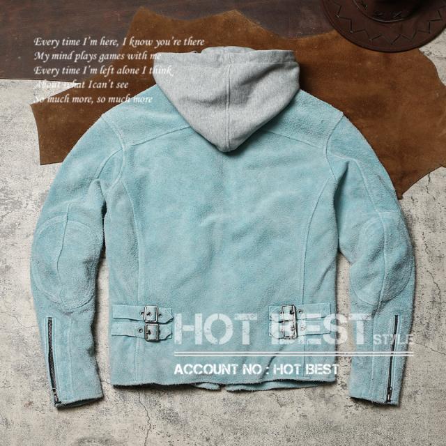 1.0mm カウスエード フーデッドパーカー レザージャケット ヴィンテージ加工 フード取外し可 ボマー ボンバー ライダース 牛革