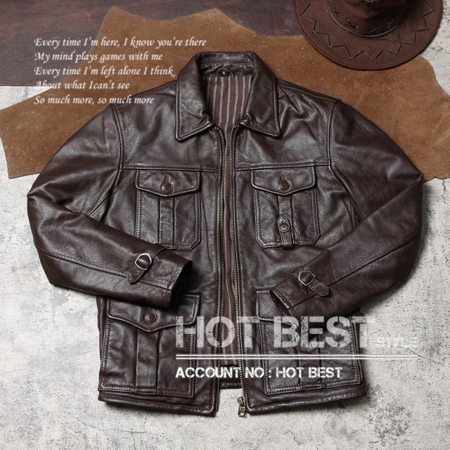 1.1mm カウハイド 復刻50年代スタイル タイト メンズ 革ジャン サファリジャケット イタリアンレザー 牛革