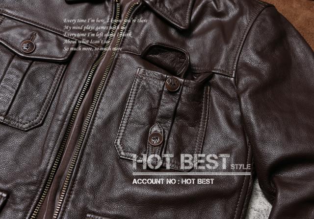 1.1mm カウハイド 復刻50年代スタイル タイト メンズ 革ジャン サファリジャケット イタリアンレザー 牛革