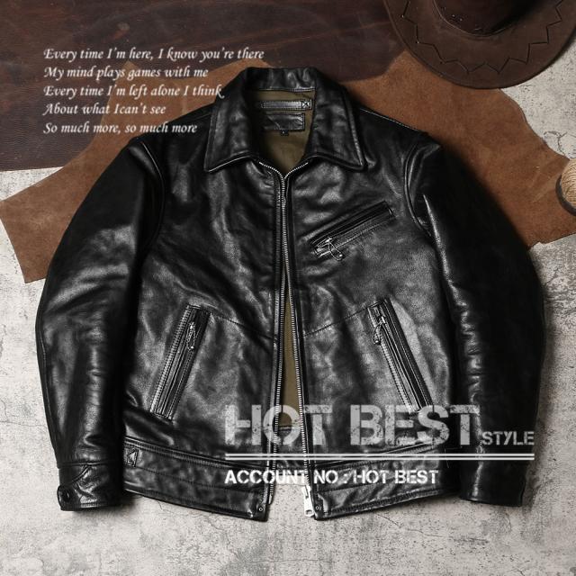 1.2mm 黒芯ホースハイド 30年代スタイル シングルライダース メンズ 革ジャン レザージャケット トスカーナ植物鞣し革 馬革