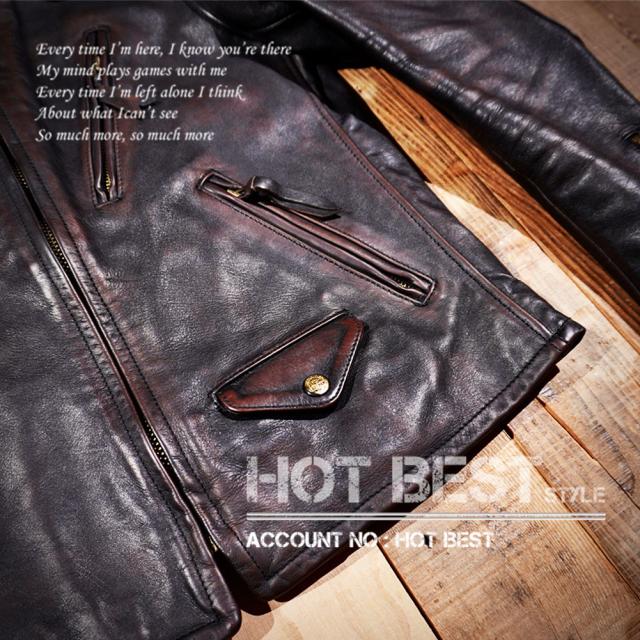 新作 レア 1.2mm 茶芯ホースハイド ヴィンテージ加工  50s パテッド シングルライダース レザージャケット  PADDED タンニンなめし 馬革