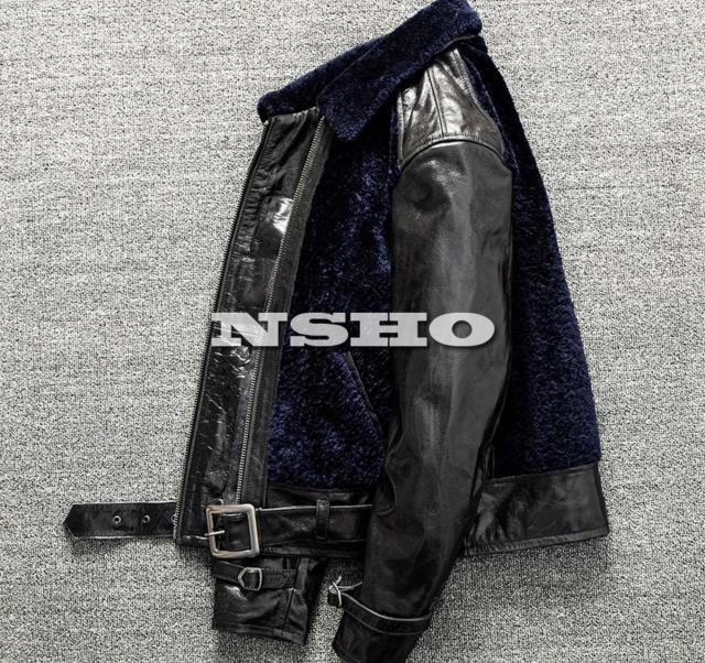 上質 メンズ レザージャケット カウハイド 牛革 ムートン 熊ジャン