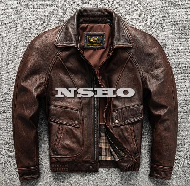 高品質　メンズ　レザージャケット　カウハイド　牛革　ヴィンテージ加工  ウォッシュ加工  復刻　40年代 アビエイタースタイル