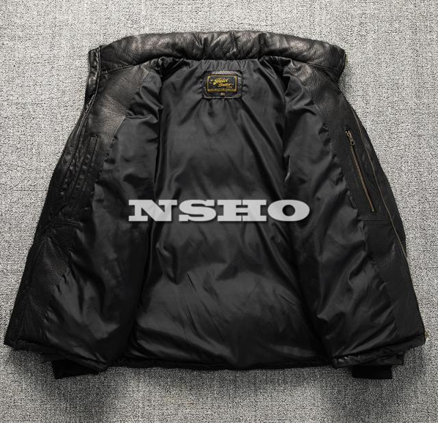 上質 メンズ レザー ジャケット MA-1タイプ レザーダウンジャケット