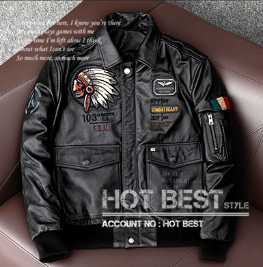 上質　メンズ　レザー　ジャケット　カウハイド　牛革　復刻　40年代　アビエイタースタイル　刺繍 　フライトジャケット 　レザージャケット