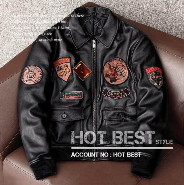 上質　メンズ　レザー　ジャケット　シープスキン　羊革　刺繍　キルティング　中綿　　復刻40’s アビエイタースタイル