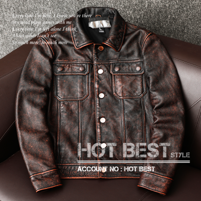 上質　メンズ　レザー　ジャケット　カウハイド　牛革　ヴィンテージ加工  植物鞣し革  50年代 サードタイプ Gジャン ライダース  557 3rd Type