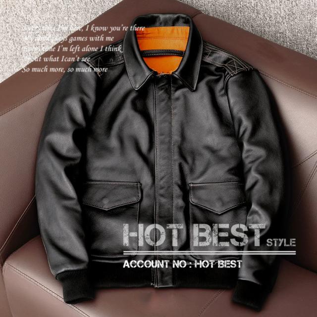 上質 メンズ レザー ジャケット カウハイド 牛革 復刻30年代 USAF TYPE A-2 フライトジャケット 染料仕上げの通販は