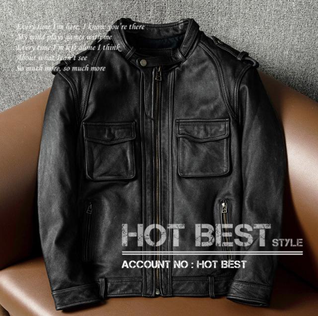 上質　メンズ　レザー　ジャケット　カウハイド　牛革　ヴィンテージ加工　M65　復刻40年代　アビエイタースタイル　レザージャケット