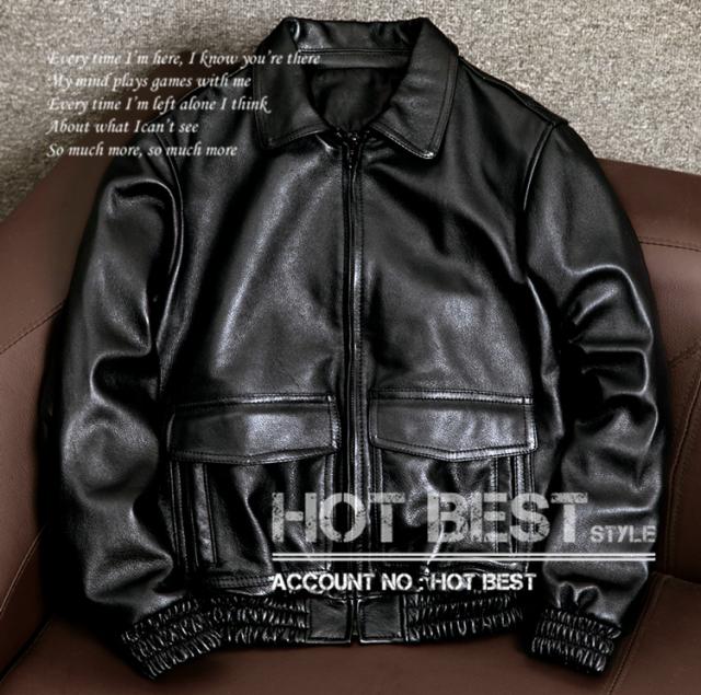 上質　メンズ　レザー　ジャケット　カウハイド　牛革　復刻40年代　アビエイタースタイル   フライトジャケット  レザージャケット