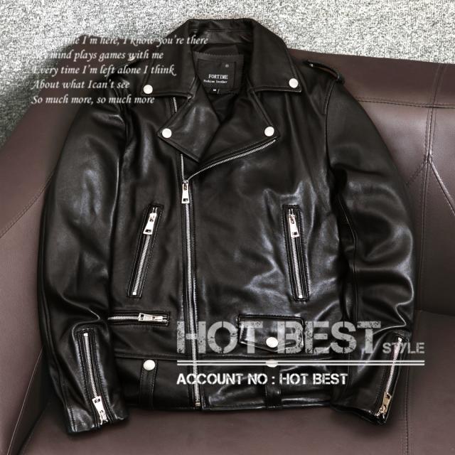 上質　メンズ　レザー　ジャケット シープスキン　羊革　UKスタイル ダブルライダース レザージャケット  ロンジャン