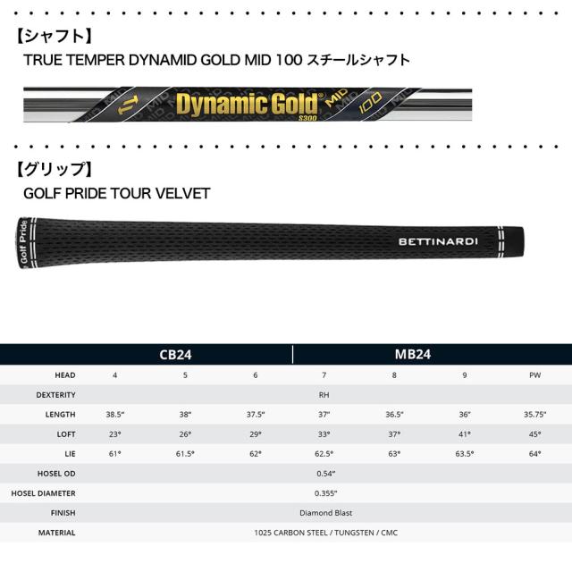ベティナルディ CB/MB24 Combo アイアン 7本セット(4-PW) メンズ 右用 DYNAMID GOLD MID 100 スチールシャフト BETTINARDI 2024年モデル USA直輸入品 コンボアイアン ダイナミックゴールド ミッド DG  並行輸入品 ゴルフクラブの通販は