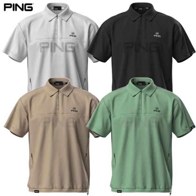 ピン PING ストレッチ布帛/メッシュジャガード半袖ハーフジップポロブルゾン 621-5121203 メンズ ゴルフウェア 2025春夏モデル 日本正規品