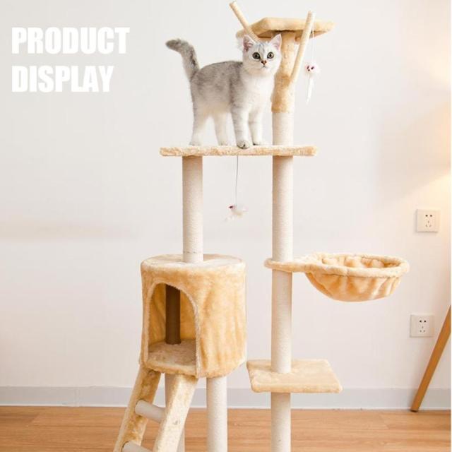 キャットタワー 据え置き 猫ハウス 組み立て式 運動不足解消 爪磨き ネコのおもちゃ キャットランド 隠れ家 ネコ用品 ストレス解消 室内飼い 階段 多頭_12