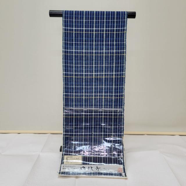 八寸名古屋帯　丹波布　藍地　格子　木綿　未仕立て【染織近藤】 八寸名古屋帯 丹波布 藍地 格子 木綿 未仕立て【染織近藤】