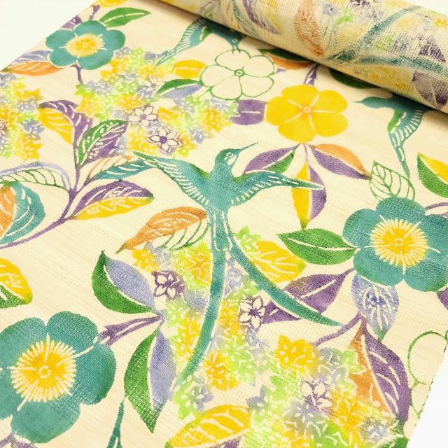 竺仙 型絵染名古屋帯 夏帯 麻地 矢筈葛 未仕立て 送料無料【染織