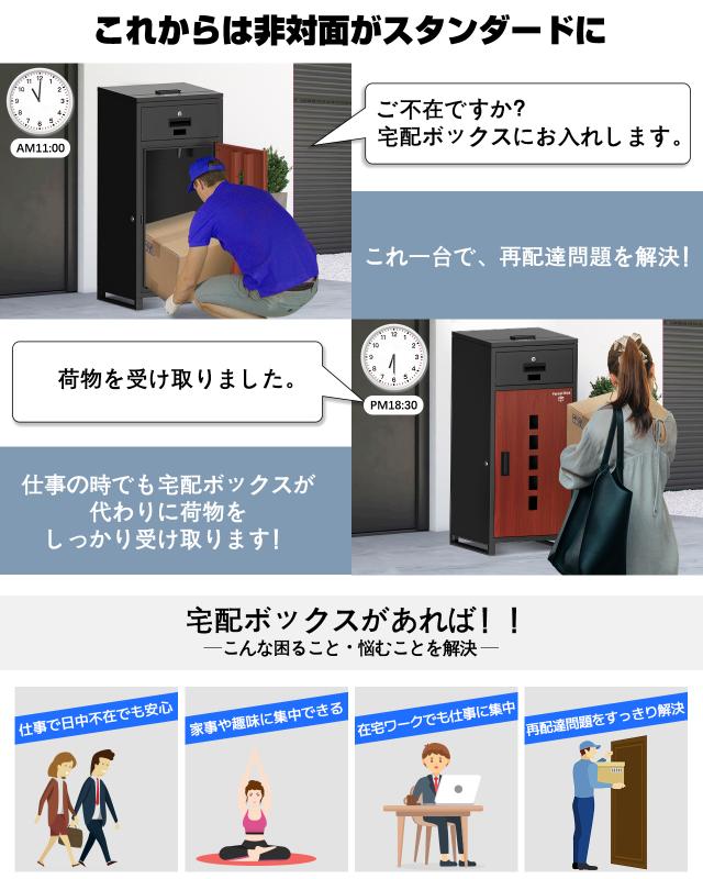 宅配ボックス 屋外 135L大容量 組立不要 宅配BOX 【複数投函可能 ポスト一体型】防水 大型 郵便受け 置き配 配達ボックス 両開扉 盗難防止 一戸建て用 個人宅 簡単設置 印鑑ホルダー/案内ステッカー/ワイヤー/アンカー付き ブラックレッド_2