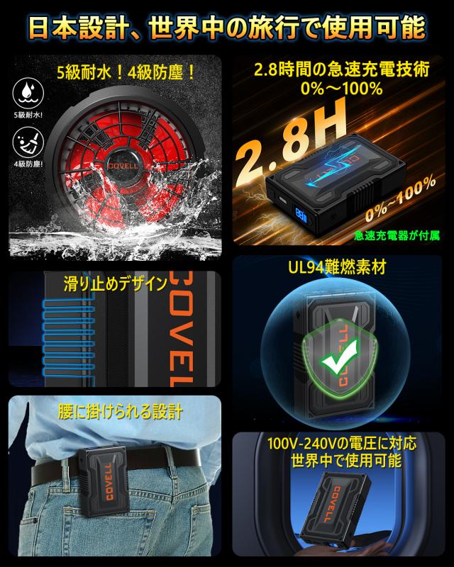 COVELL【2025年新型32V】空調服 空調ウェア用 ファンバッテリー