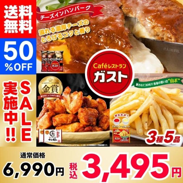 【50％OFF！6,→3,】 お中元 冷凍食品 惣菜 ハンバーグ　から揚げ/ガスト×から好し　おかずセット3種5袋(ガストおかずセット)/冷凍ハンバーグ デミグラスソース ポテト 洋食 洋風惣菜 お惣菜 おかず 弁当 湯煎 湯せん 温めるだけ 一人暮らし 簡単調理 洋風冷凍惣菜