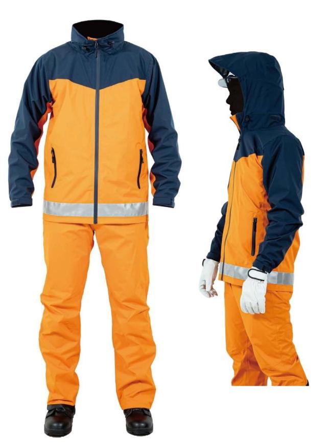 セイバーストレッチレインスーツ オレンジ Ｍ Ｌ LL 3L 4L 5L 6L 耐水圧10,000 透湿度5,000 レインウェア ヘルメット対応 高視認 SV-9900 消防仕様
