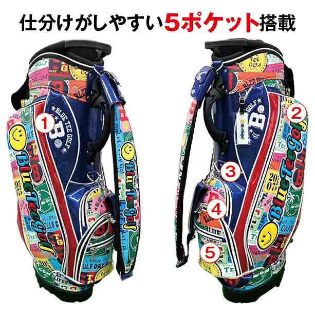 BLUE TEE GOLF ブルーティーゴルフ ワッペン柄 9型 スタンド キャディバッグ 6分割口枠 47インチクラブ対応 4.8kg ネームプレート エナメ