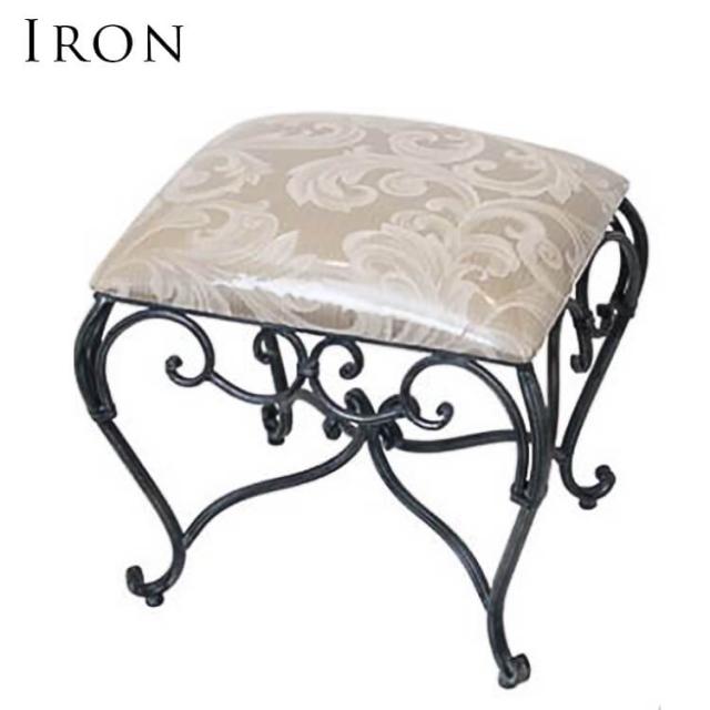 送料無料 スツール 背もたれなし アンティーク ドレッサー スツール 円形 イス 椅子 ロートアイアン 鉄 ホワイト 白 WH socoの通販は