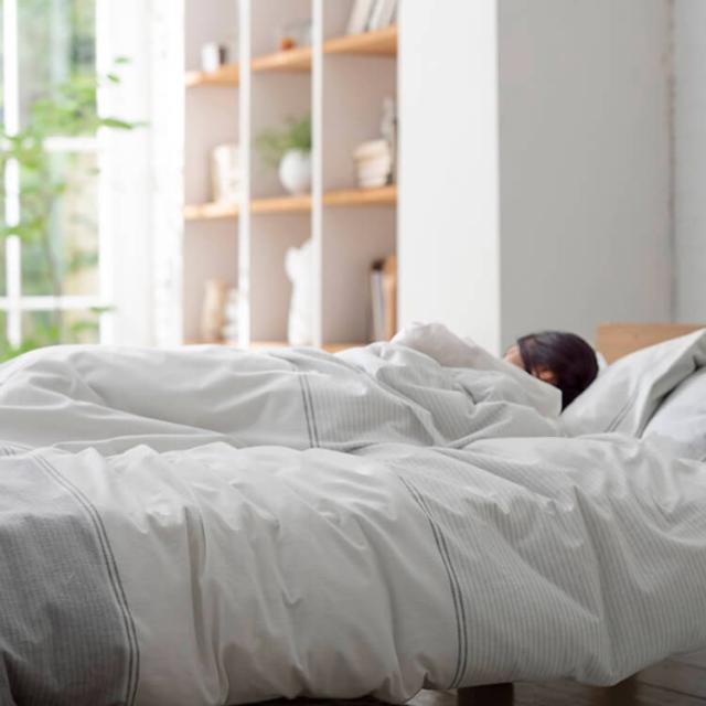 送料無料 ダブルベッド用 シーツ & カバー 4点セット 寝具 ピローケース×2 コンフォーターカバー ホワイト WH ×グレー ボーダー 綿 コットン 北欧 レヴィ Fab the Home