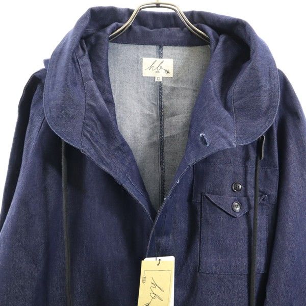新品 エイチビー ビッグフード シルキー デニム モッズコート XL インディゴ ブルー HB ロングコート デニムジャケット メンズ_3