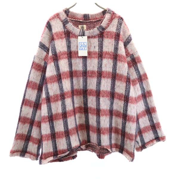 未使用 バースト222 17AW 日本製 ウールブレンド 格子柄 長袖 シャギー ニット 2 ホワイト vast222 セーター メンズ