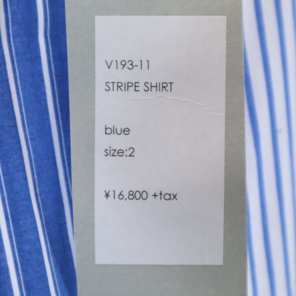未使用 バースト222 19ss 日本製 ストライプ 長袖 シャツ 2 ブルー