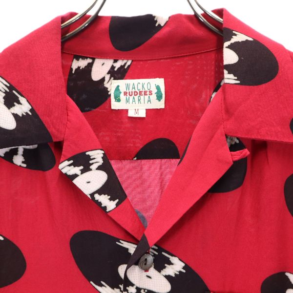 ワコマリア レコード 総柄 半袖 レーヨン アロハシャツ M 赤 WACKO