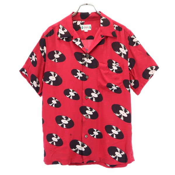 WACO MARIA アロハシャツ 半袖 総柄 赤 ヴィンテージ WACKO MARIA ワコマリア レコード 総柄 半袖 レーヨン アロハシャツ M
