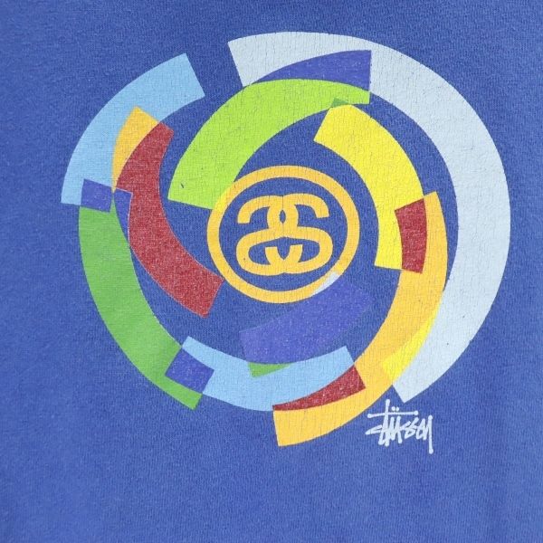 ステューシー 90s 紺タグ USA製 プリント 半袖 Tシャツ M ブルー系 STUSSY メンズ ステューシー 90s 紺タグ USA製 プリント 半袖 Tシャツ M ブルー系
