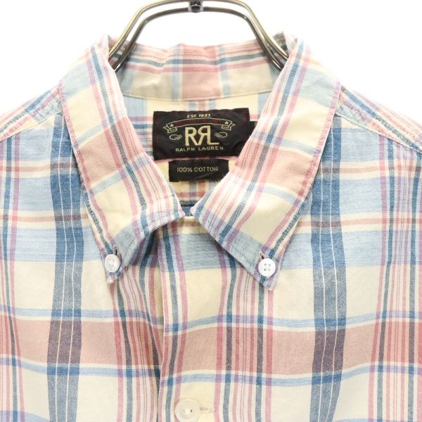 RRL ダブルアールエル 黒タグ 一ツ星 チェック柄 半袖 シャツ S ネイビー×ピンク RALPH LAUREN メンズ_3