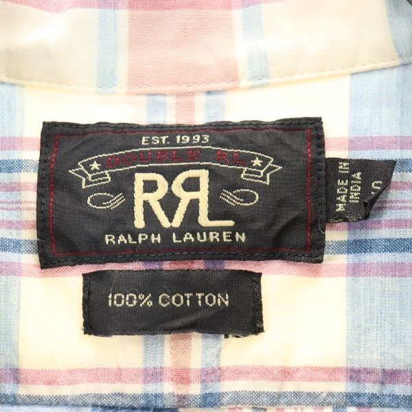 RRL ダブルアールエル 黒タグ 一ツ星 チェック柄 半袖 シャツ S ネイビー×ピンク RALPH LAUREN メンズ_7
