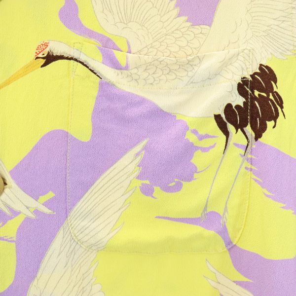 サンサーフ 東洋エンタープライズ 鶴柄 半袖 アロハシャツ S イエロー×パープル SUN SURF メンズ サンサーフ 東洋エンタープライズ 鶴柄 半袖 アロハシャツ S イエロー