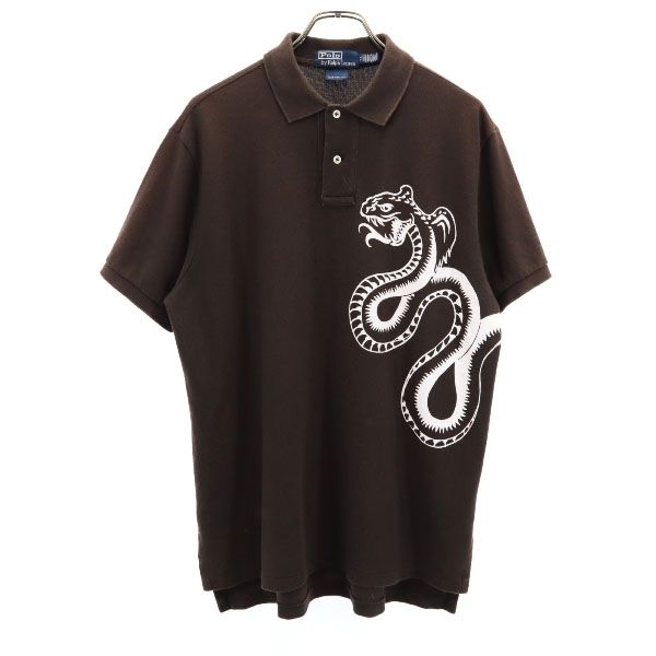 ポロバイラルフローレン 蛇プリント 半袖 ポロシャツ LL ブラウン Polo by Ralph Lauren メンズ
