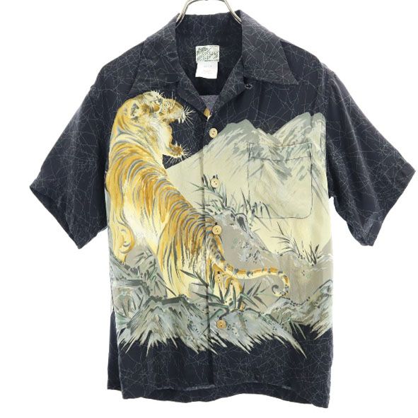 ララカイ シルク 虎柄 半袖 アロハシャツ XS 黒系 LaLaKai 開襟 メンズの通販は
