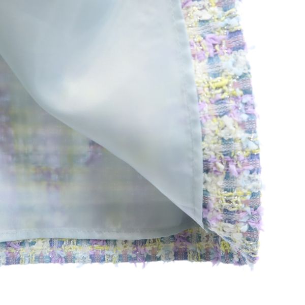 未使用 デビュードフィオレ チェック柄 長袖 リブニット ドッキング ワンピース 36 パープル系 Debut de Fiore リボン衿 レディース 未使用 デビュードフィオレ チェック柄 長袖 リブニット ドッキング