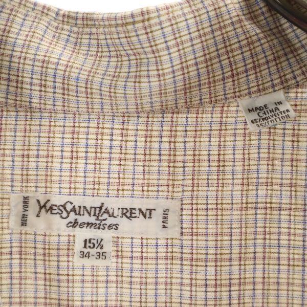 イヴサンローラン 80s 90s オールド チェック柄 長袖 シャツ 15 1／2 34-35 茶系 YVES SAINT LAURENT ワイシャツ メンズ_9