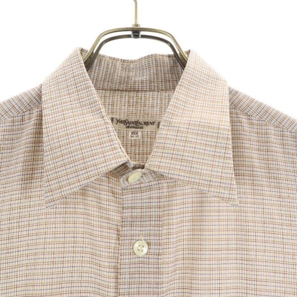 イヴサンローラン 80s 90s オールド チェック柄 長袖 シャツ 15 1／2 34-35 茶系 YVES SAINT LAURENT ワイシャツ メンズ_8
