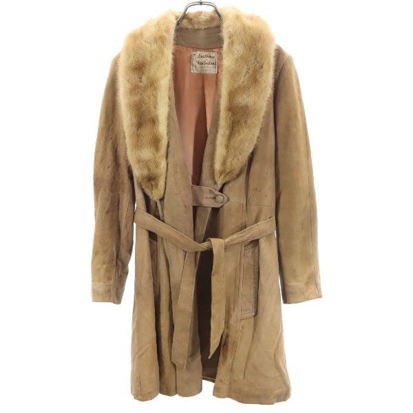 ヴィンテージ 80s USA製 スエード コート ベージュ VINTAGE ファー ベルト付き レディース