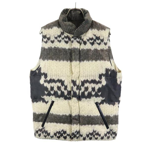 カザベス プリント ニット ダウンベスト M ベージュ×グレー CASSAVES メンズ