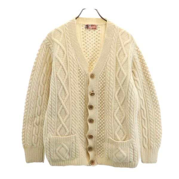 ヴィンテージ 80s ケーブル編 長袖 カーディガン アイボリー VINTAGE Vネック ニット メンズの通販は