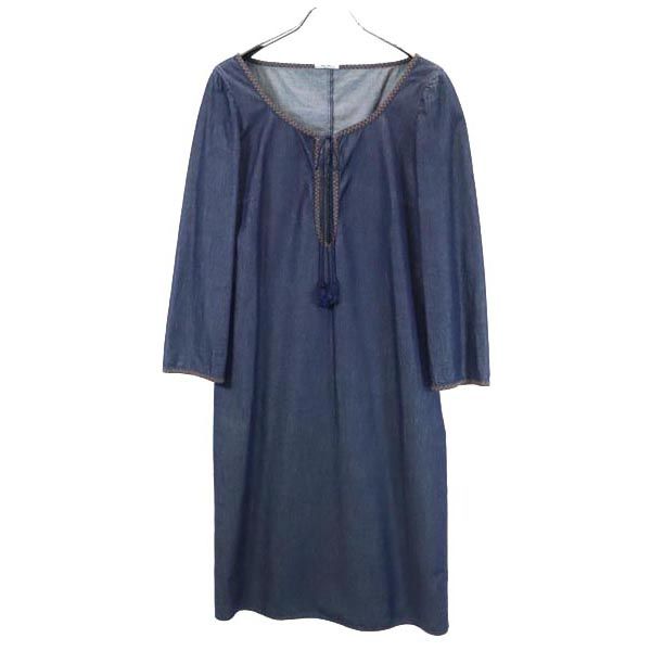 ミュウミュウ イタリア製 長袖 ワンピース 40 ネイビー系 MIUMIU レディース