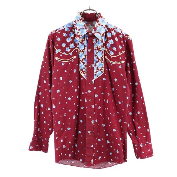 パンハンドルスリム 70s USA製 ヴィンテージ 花柄 長袖 ウエスタンシャツ 赤系 Panhandle Slim スマイルポケット メンズ