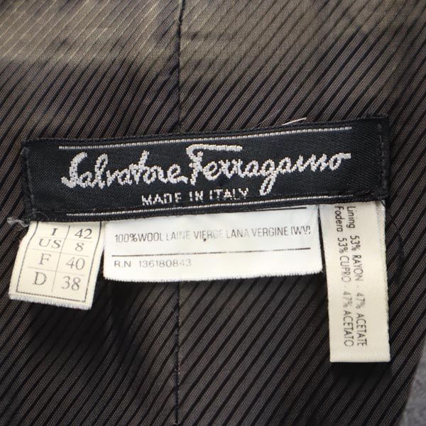 サルヴァトーレフェラガモ イタリア製 ウール ストライプ スーツ 上下 セットアップ I 42 グレー Salvatore Ferragamo レディース サルヴァトーレフェラガモ イタリア製 ウール ストライプ スーツ 上下