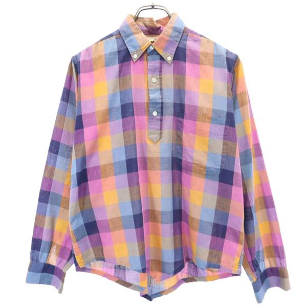 Career Club 70s ヴィンテージ チェック柄 長袖 ハーフボタン ボタンダウンシャツ S Career Club メンズ 5,960円